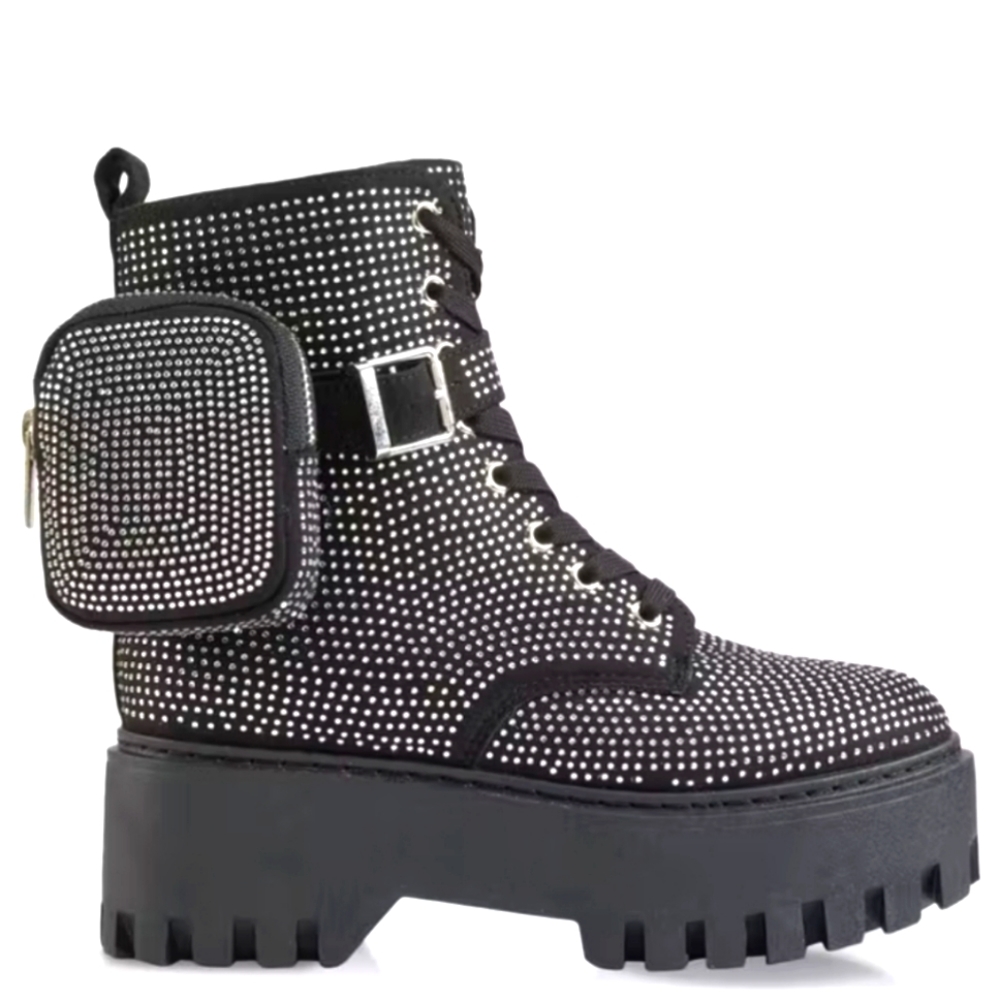 Flash sale for the next 4 hours. $30 Rhinestone side pouch lace up boots size 11